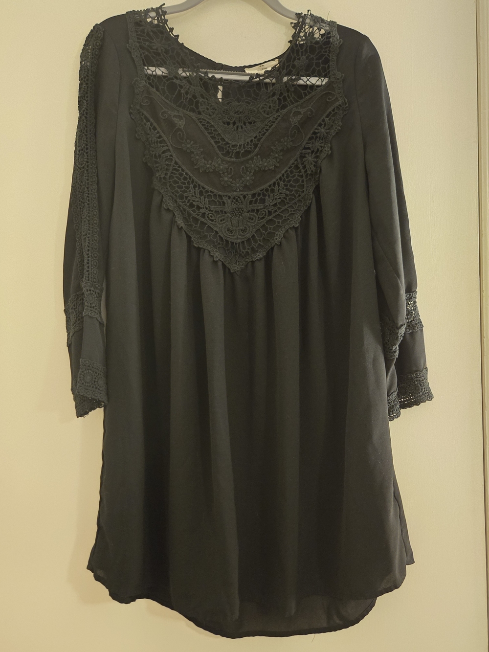 Entro Black Crochet Yoke Tunic Dress